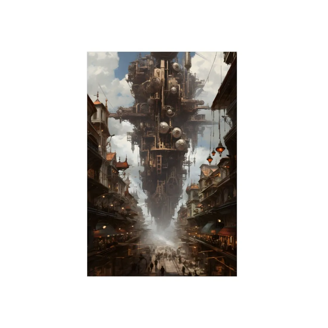Steampunk Cityscape: A Glimpse into a Futuristic Industrial Era - Metal Poster