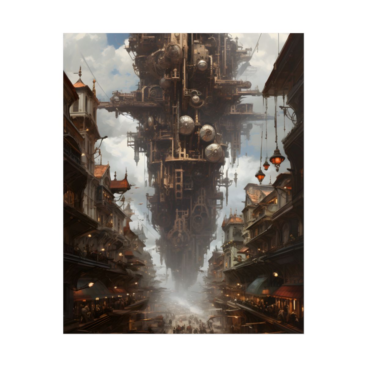 Steampunk Cityscape: A Glimpse into a Futuristic Industrial Era - Poster