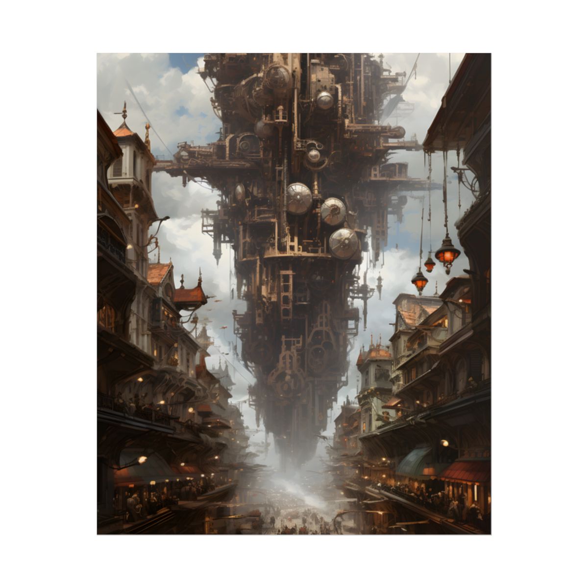 Steampunk Cityscape: A Glimpse into a Futuristic Industrial Era - Poster