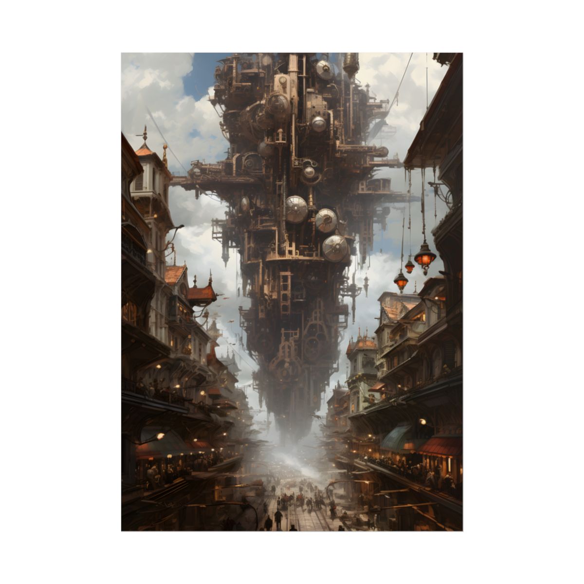 Steampunk Cityscape: A Glimpse into a Futuristic Industrial Era - Poster