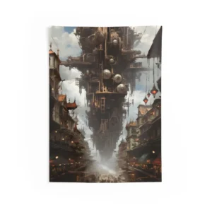 Floating Steampunk City Tower Wall Tapestry