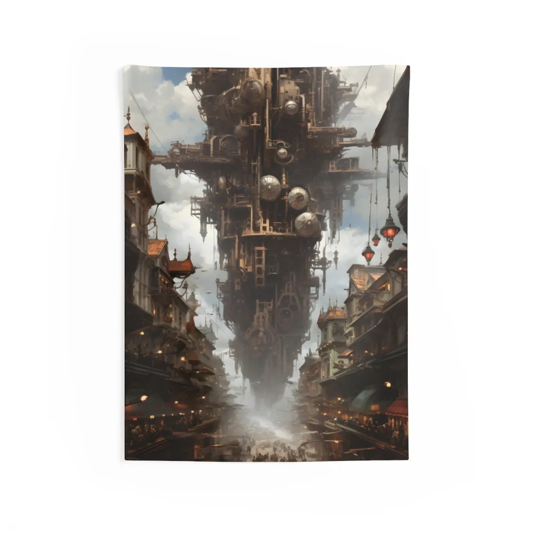 Steampunk Cityscape: A Glimpse into a Futuristic Industrial Era - Wall Tapestry