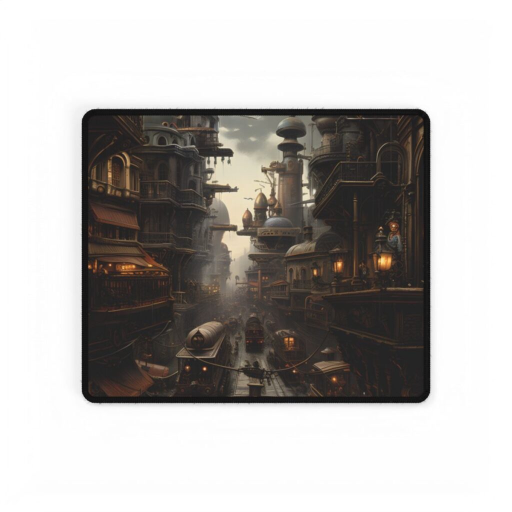 Steampunk Cityscape: Industrial Marvel Artwork - Desk Mat