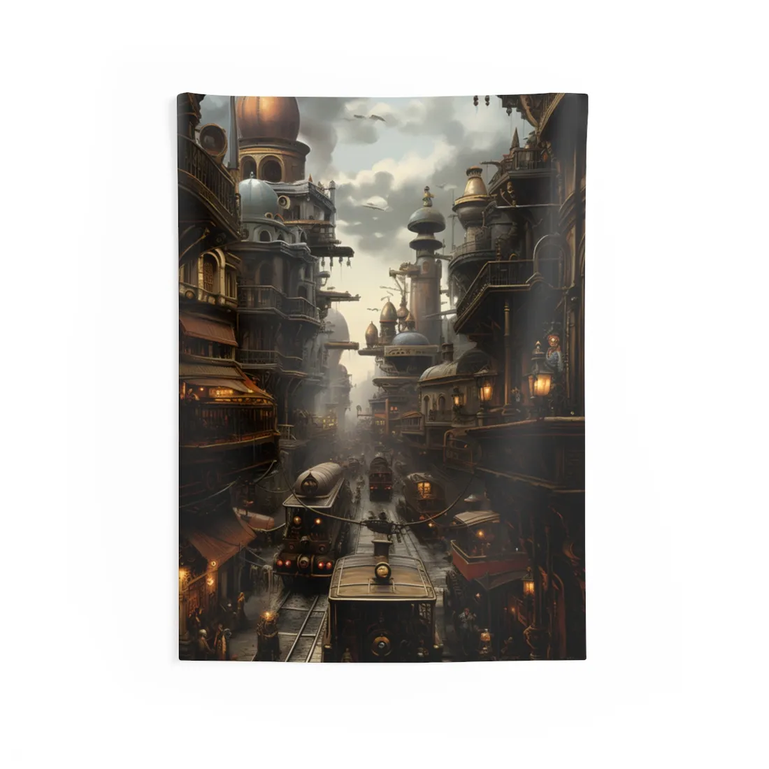 Steampunk Cityscape: Industrial Marvel - Wall Tapestry