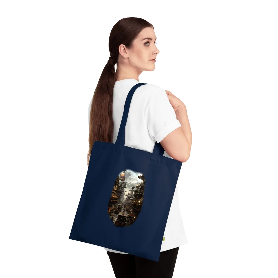 Steampunk Cityscape: Industrial Marvel - Tote Bag (French Navy)