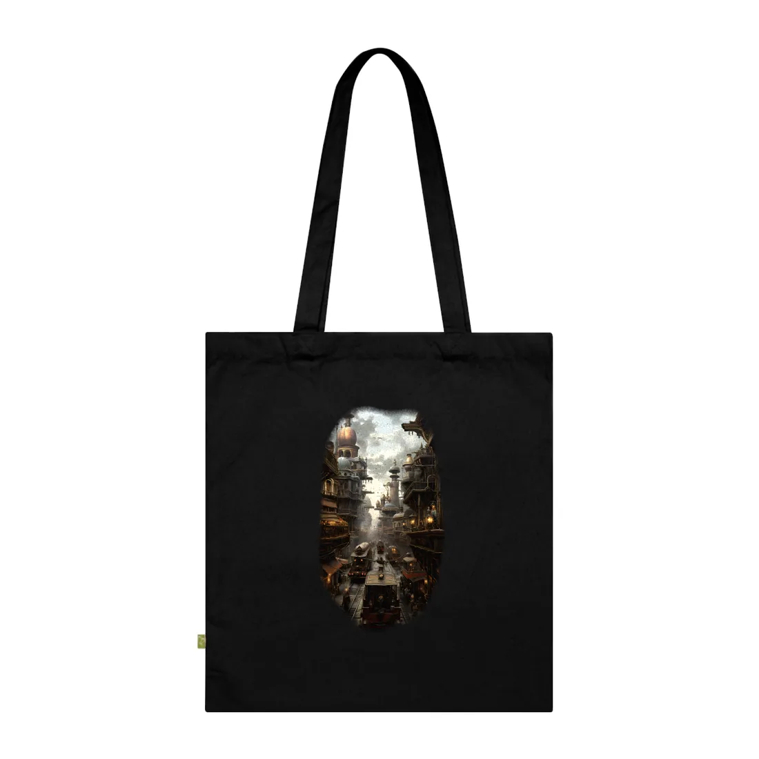 Steampunk Cityscape: Industrial Marvel - Tote Bag (Black)