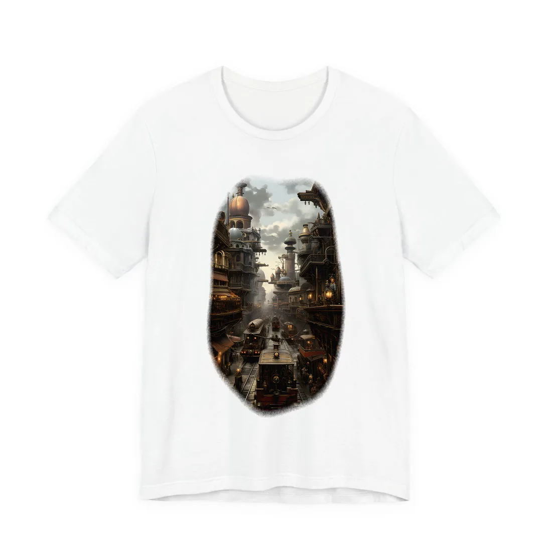 Steampunk Cityscape: Industrial Marvel - T-Shirt (White)