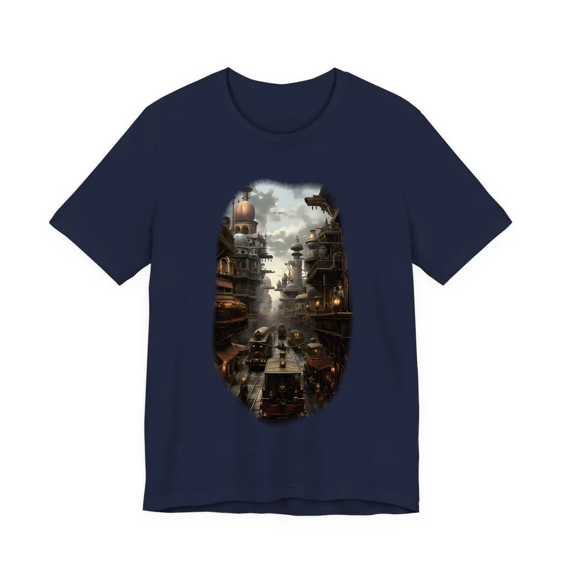 Steampunk Cityscape: Industrial Marvel - T-Shirt (Navy)