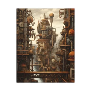 Steampunk City with Pipes Canvas Print