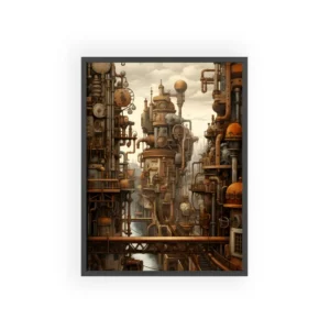Steampunk City with Pipes Framed Poster
