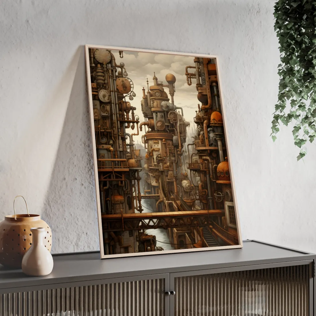 Steampunk Cityscape: Vintage Parisian Dreamscape - Framed Poster