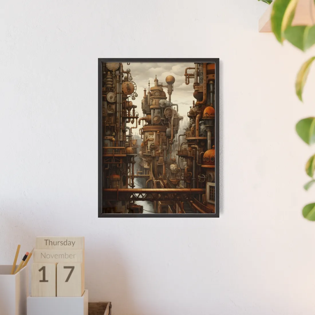 Steampunk Cityscape: Vintage Parisian Dreamscape - Framed Poster