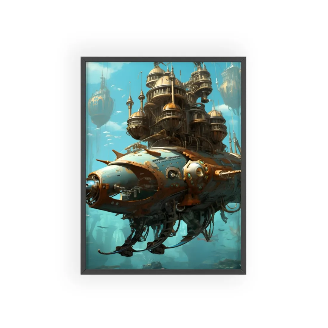Steampunk Ocean Adventure: Victorian Industrial Voyage - Framed Poster