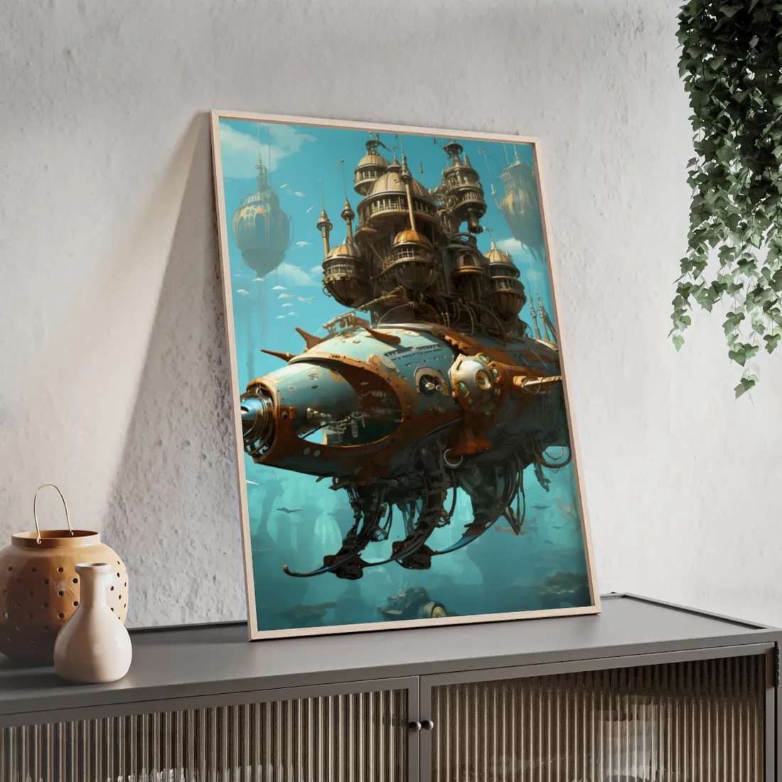 Steampunk Ocean Adventure: Victorian Industrial Voyage - Framed Poster