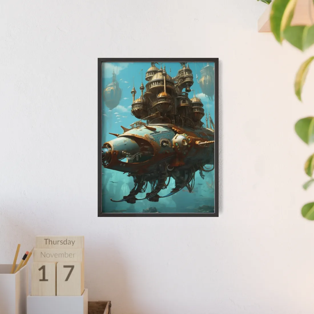 Steampunk Ocean Adventure: Victorian Industrial Voyage - Framed Poster