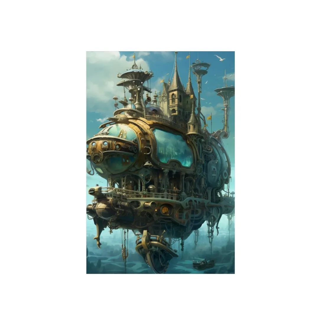 Steampunk Oceanic Adventure: A Crew's Journey Through Mechanical Tides - Metal Poster
