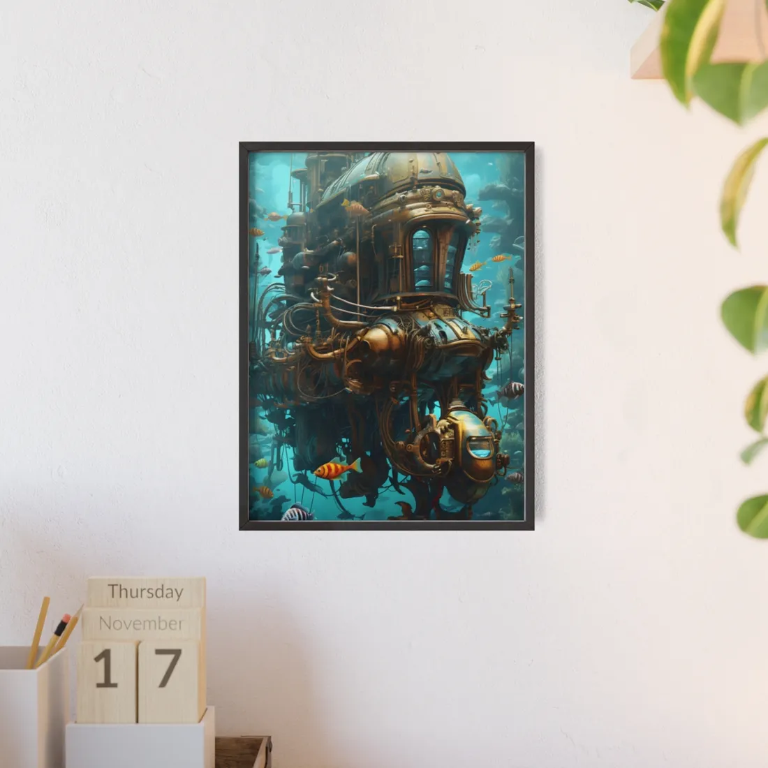 Steampunk Oceanic Adventure: A Crew's Journey Through Time - Framed Poster