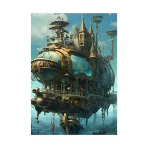 Steampunk Airship over Sea Poster