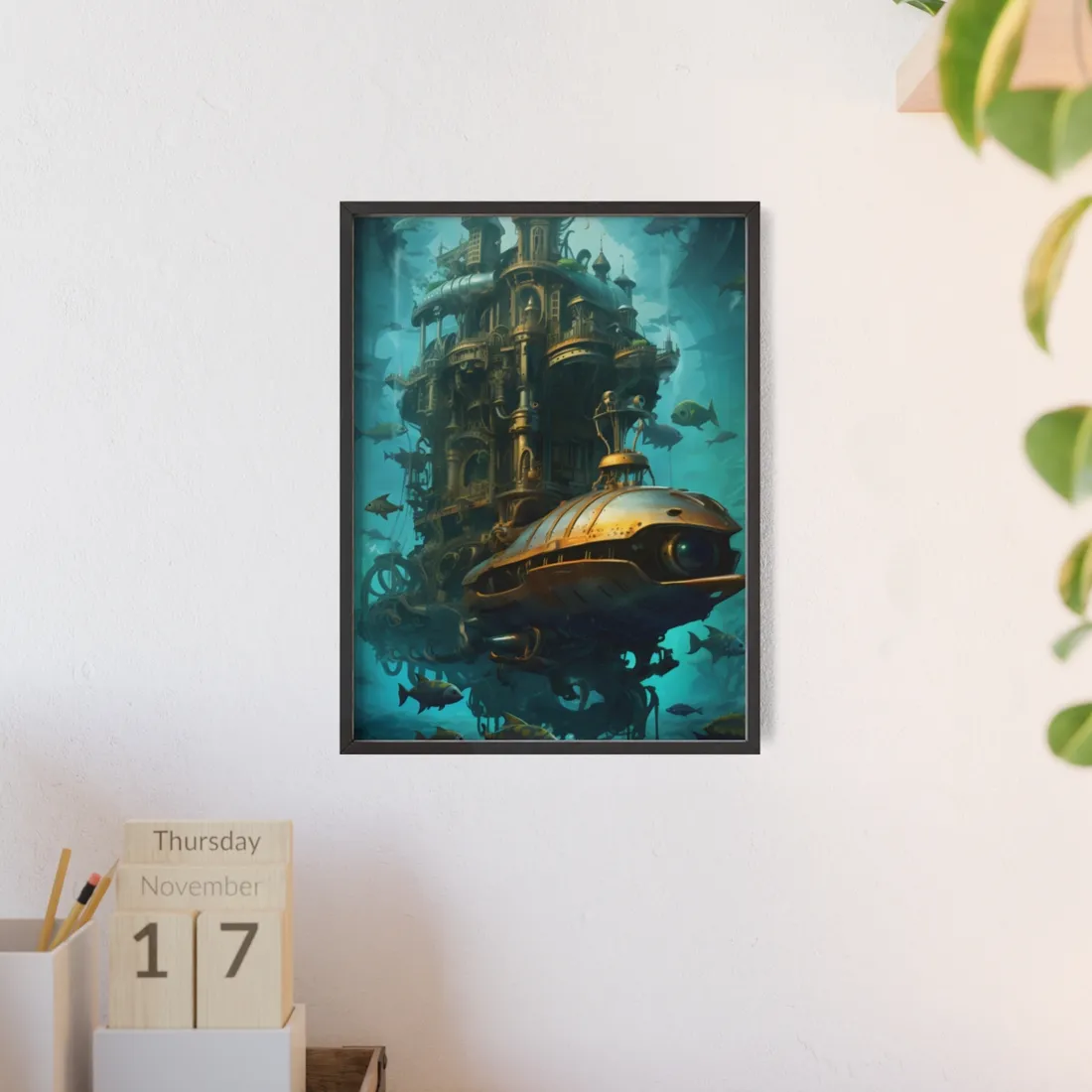 Steampunk Oceanic Adventure: Brass Skirted Explorer - Framed Poster