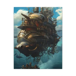 Steampunk Airship over Ocean Canvas Print
