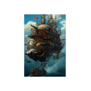 Steampunk Airship over Ocean Metal Poster