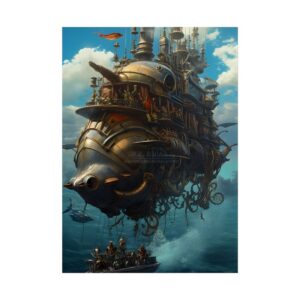 Steampunk Airship over Ocean Poster