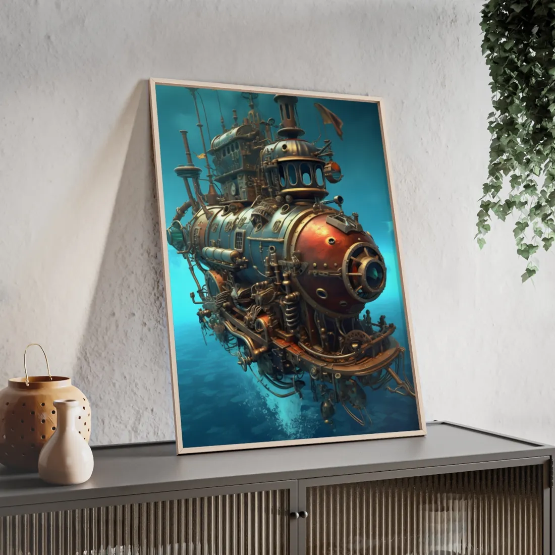 Steampunk Oceanic Adventure: Crew Ready for Journey - Framed Poster