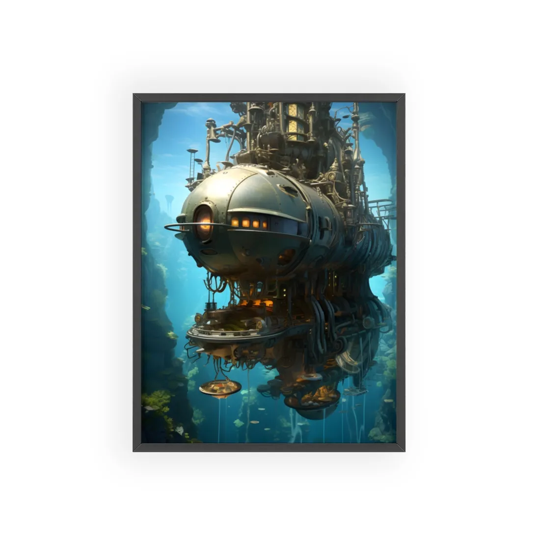 Steampunk Oceanic Adventure: Crew Sails the Horizon - Framed Poster