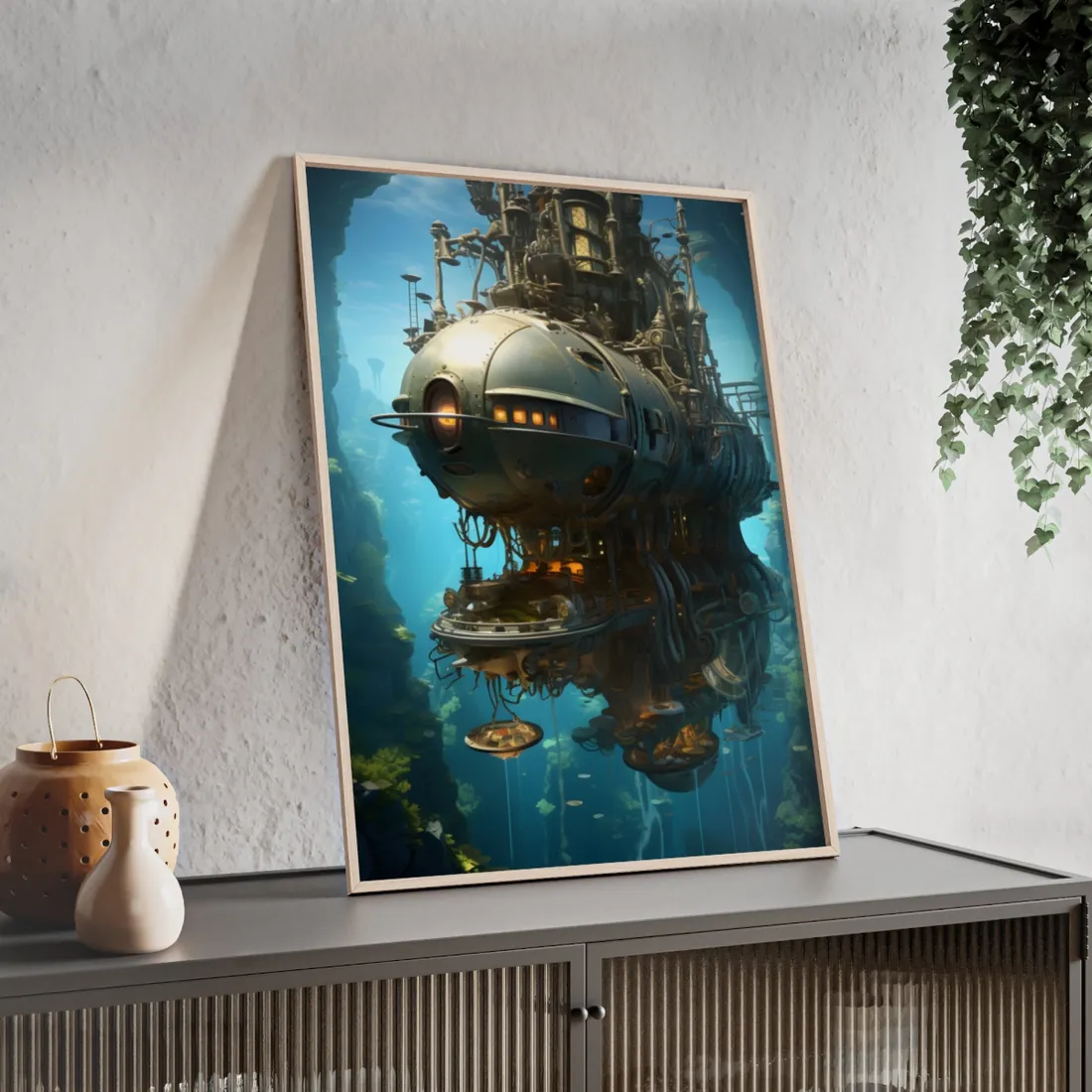 Steampunk Oceanic Adventure: Crew Sails the Horizon - Framed Poster