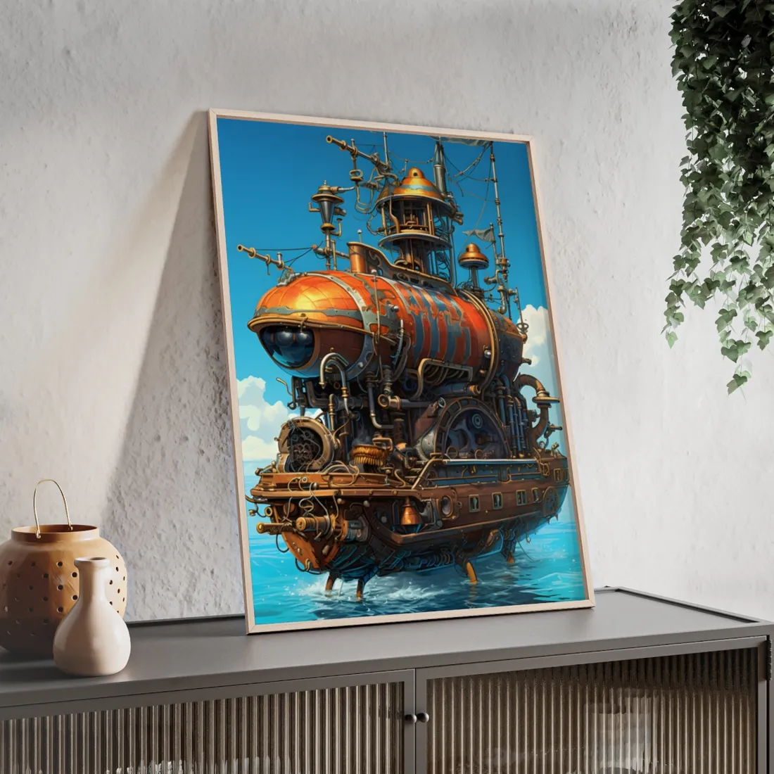 Steampunk Oceanic Adventure: Embarking on a Journey - Framed Poster