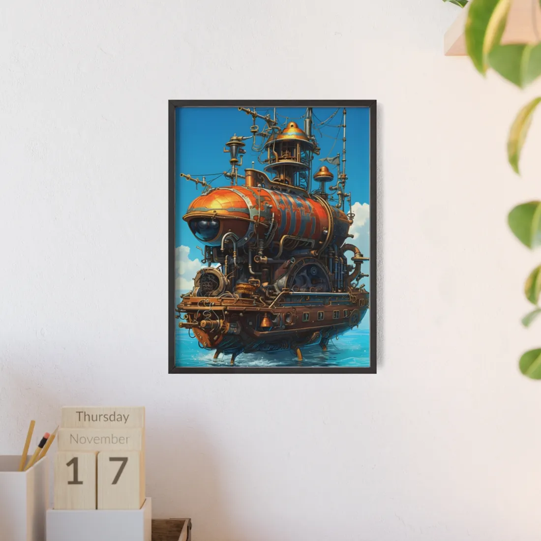 Steampunk Oceanic Adventure: Embarking on a Journey - Framed Poster