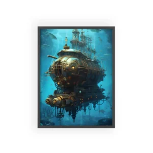 Brass Submarine over Reef Framed Poster