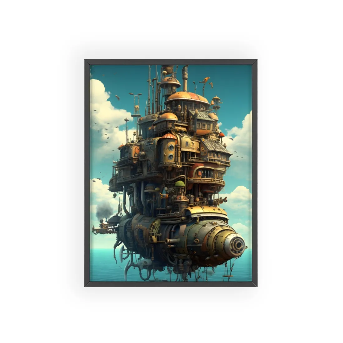 Steampunk Oceanic Adventure: Vibrant Vessel Art - Framed Poster