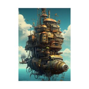 Steampunk Floating Castle over Sea Poster