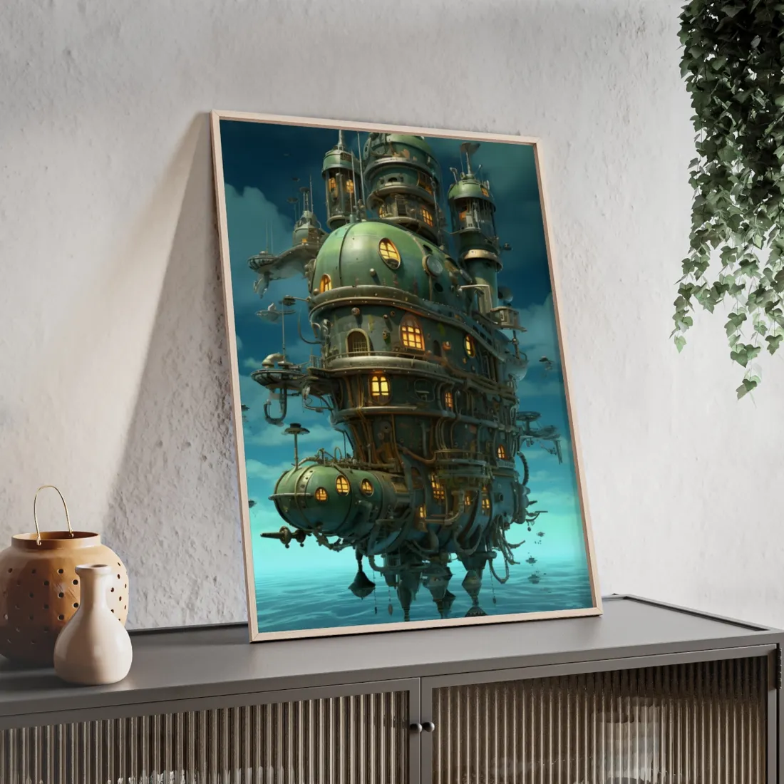 Steampunk Oceanic Odyssey: Setting Sail into Uncharted Horizons - Framed Poster