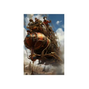 Steampunk Airship over City Metal Poster