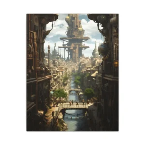 Steampunk City Canal Canvas Print
