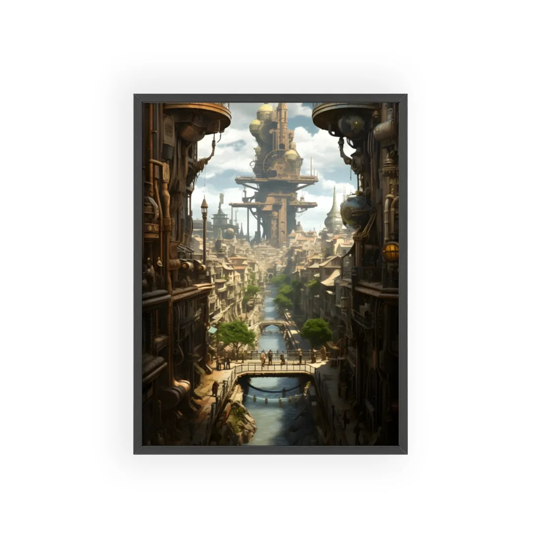 Steampunk Paris 1875: Vintage Cityscape - Framed Poster