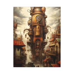 Steampunk Clock Tower City Canvas Print