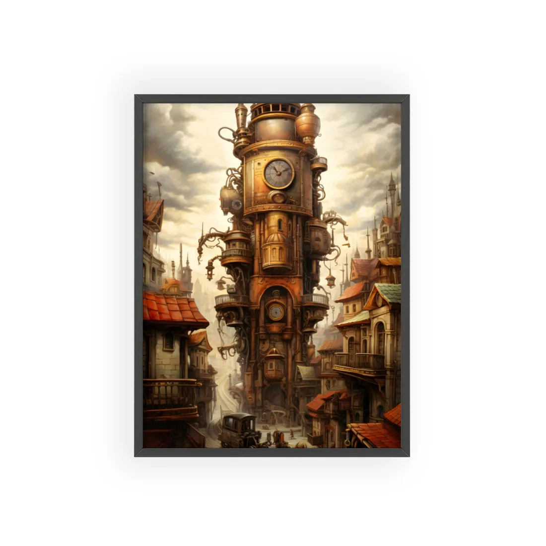 Steampunk Paris 1875: Vintage Cityscape Industrial Art - Framed Poster