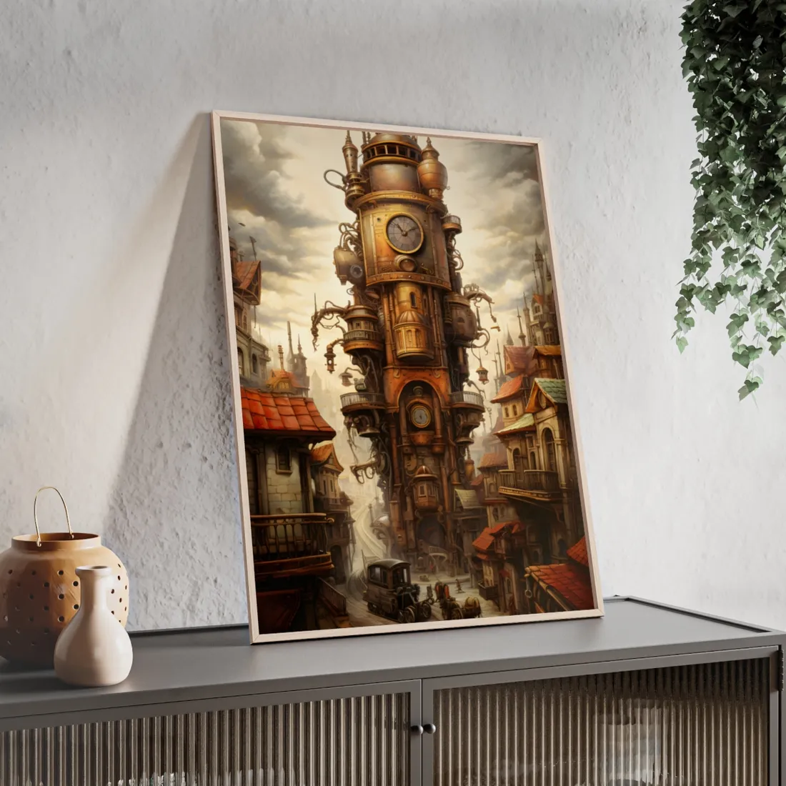 Steampunk Paris 1875: Vintage Cityscape Industrial Art - Framed Poster