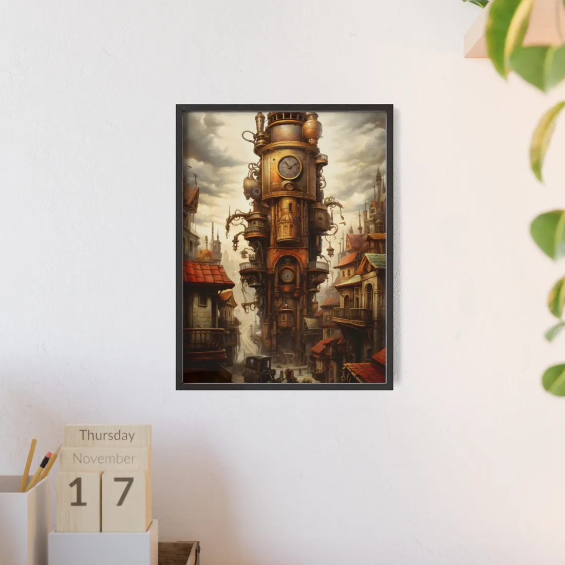 Steampunk Paris 1875: Vintage Cityscape Industrial Art - Framed Poster