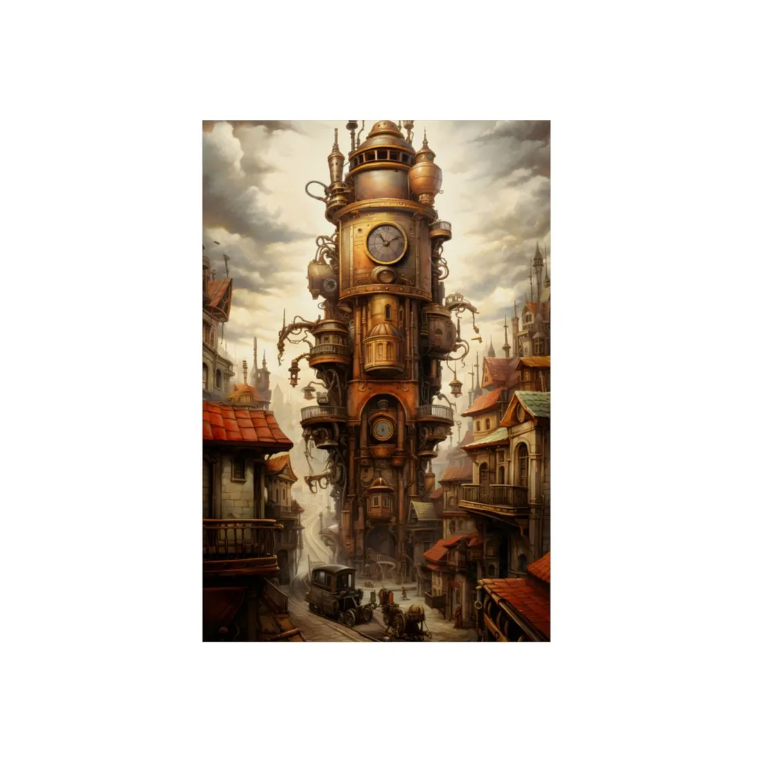 Steampunk Paris 1875: Vintage Cityscape Industrial Art - Metal Poster