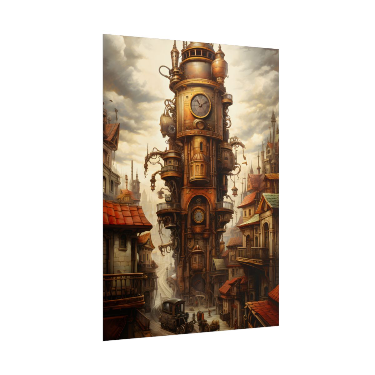 Steampunk Paris 1875: Vintage Cityscape Industrial Art - Poster