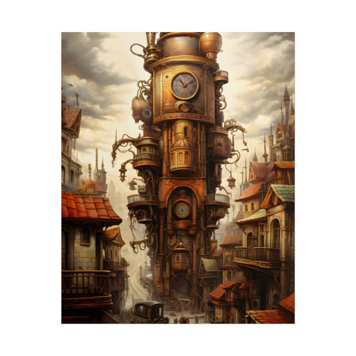 Steampunk Paris 1875: Vintage Cityscape Industrial Art - Poster