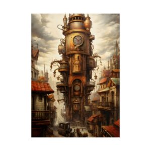 Steampunk Clock Tower City Poster