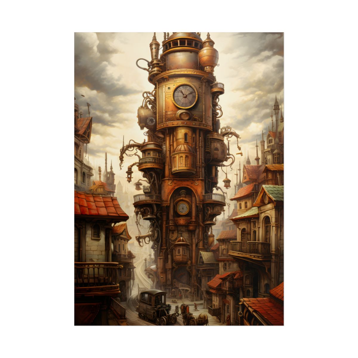 Steampunk Paris 1875: Vintage Cityscape Industrial Art - Poster