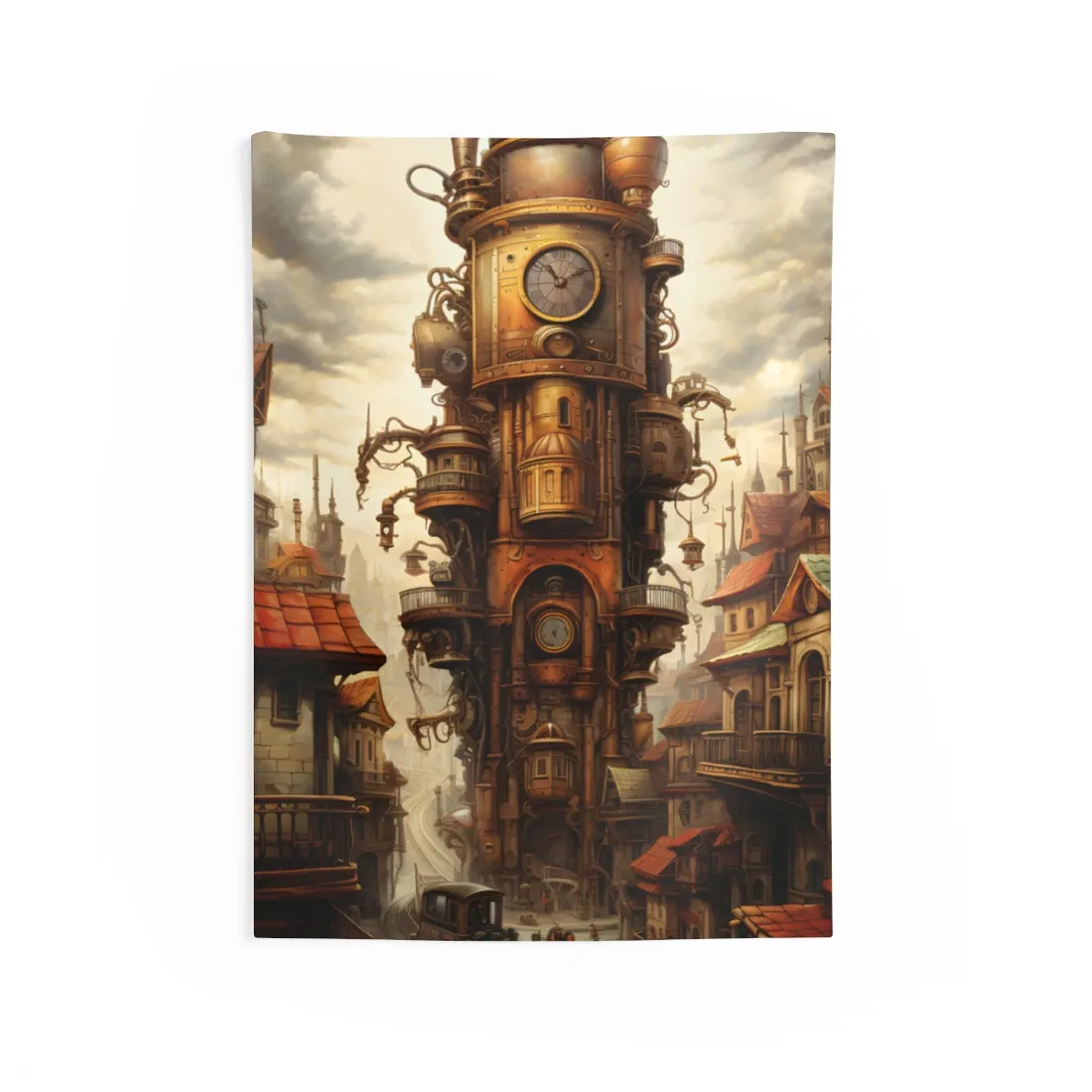 Steampunk Paris 1875: Vintage Cityscape Industrial Art - Wall Tapestry