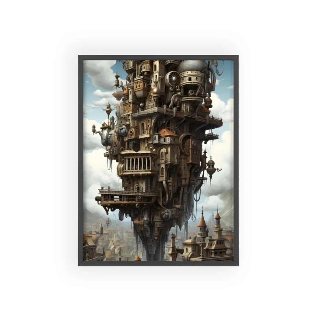 Steampunk Paris Cityscape: Colorful 19th Century - Framed Poster