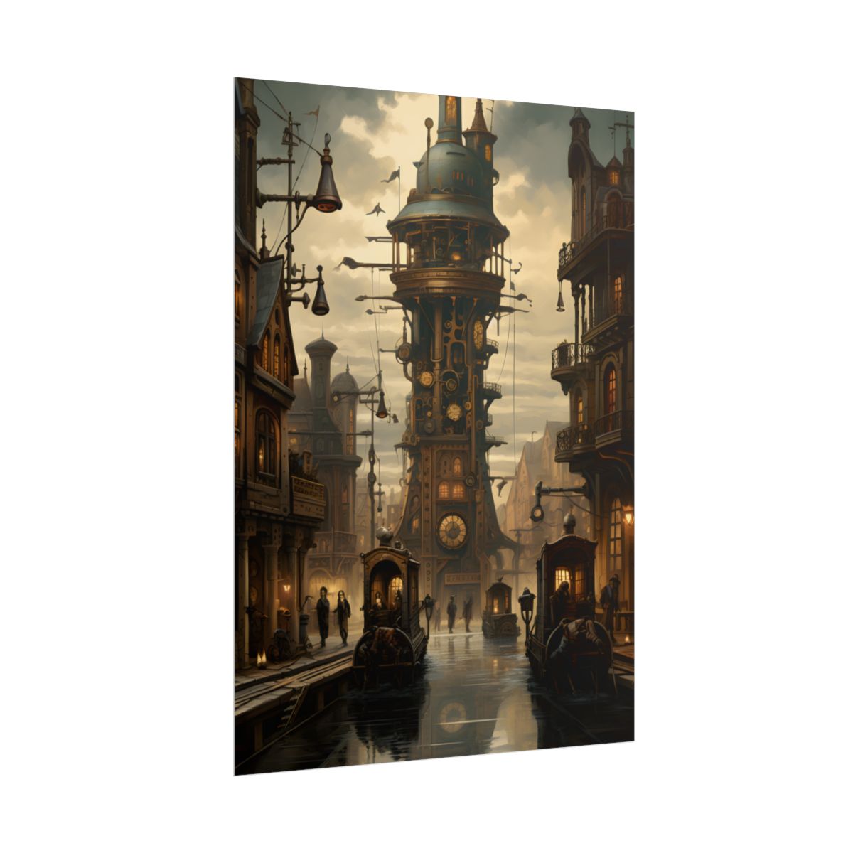 Steampunk Paris Cityscape: Vintage Clock Tower Artwork - Poster